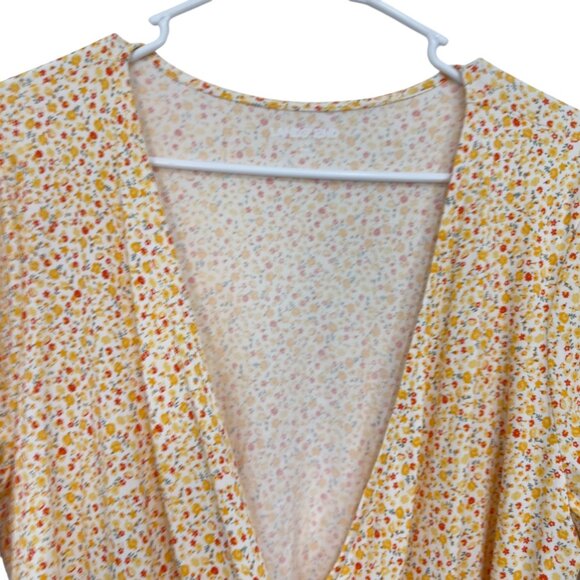 Lands End Womens Yellow Floral Wrap w/Tie Waist Top Blouse SZ Large - Picture 11 of 11